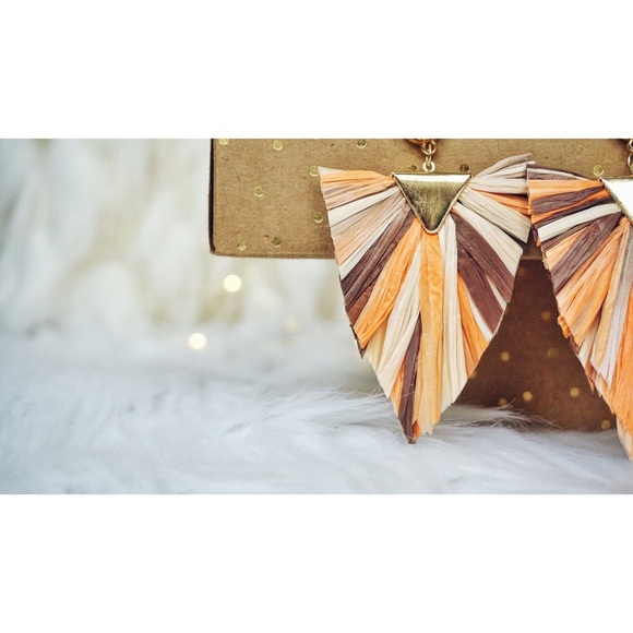 NEW! Geometric Raffia Tassel Stud Post Earrings - Picture 4 of 10